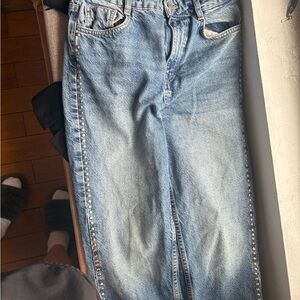 Zara studded Blue Straight Leg Jeans